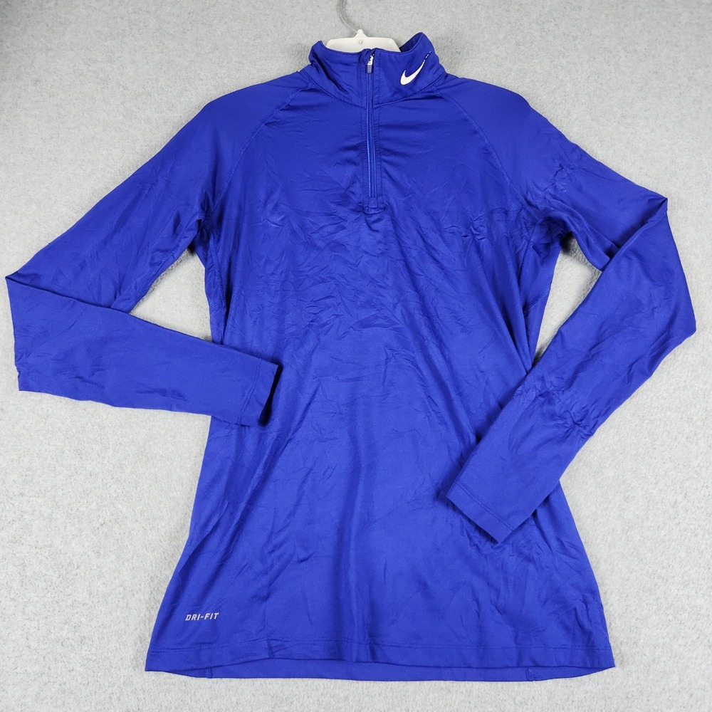 Nike Pro Combat Shirt Womens Large Blue Dri-FIT Compression Long Sleeve 1/4 Zip